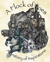 Book cover thumbnail showing the title "A Flock of Foes" and the subtitle "A Bestiary of Inspirations", around a collage of various creatures
